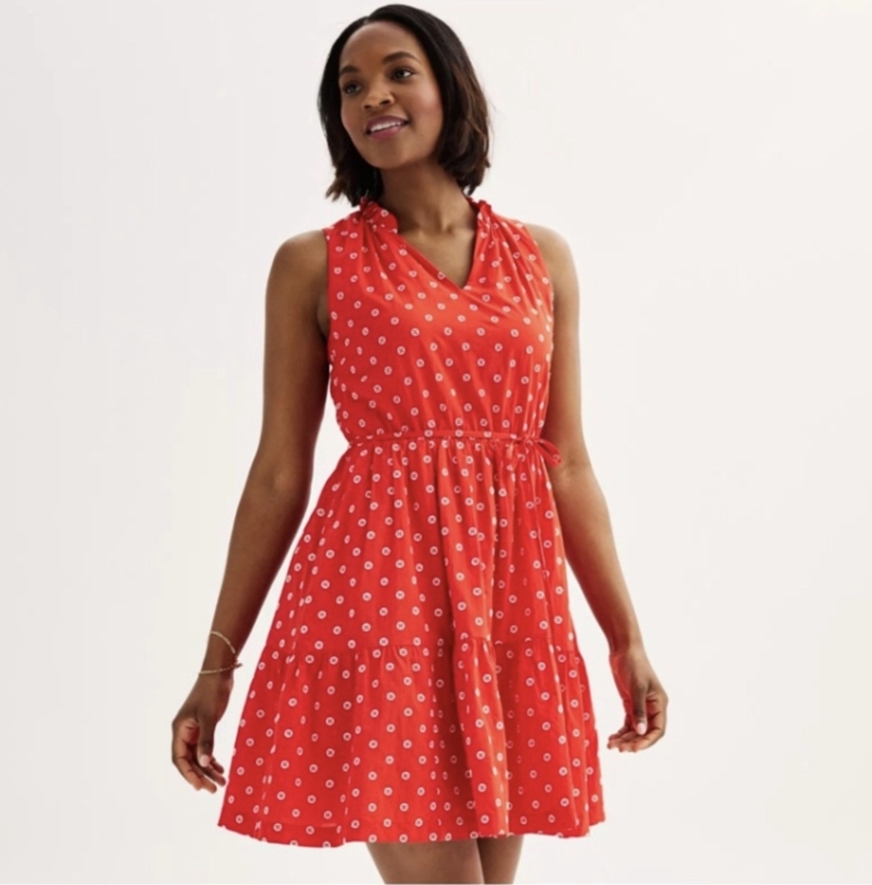 Draper James Sleeveless Wide Ruffle Hem Embroiderd Mini Dress Size L